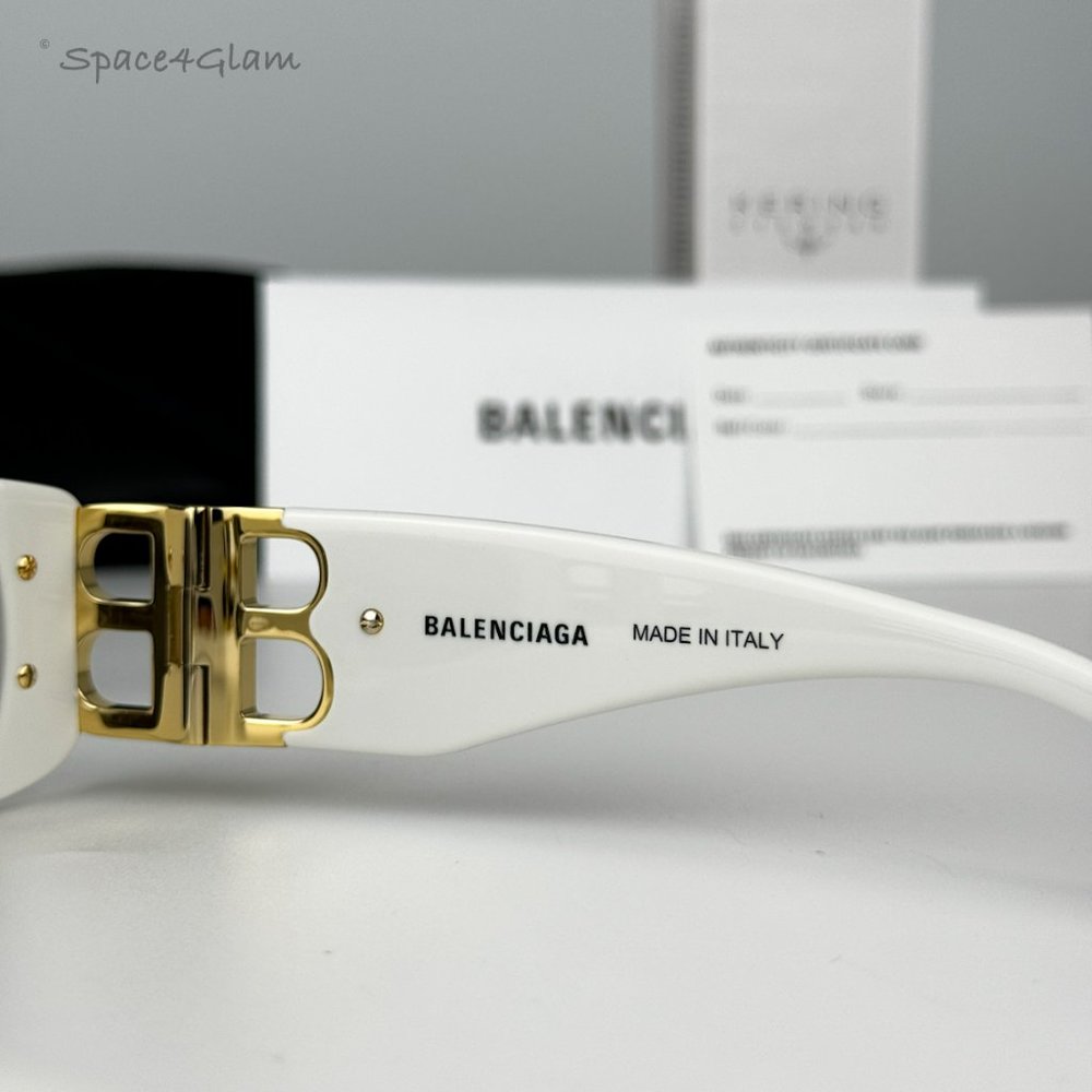 NEW Balenciaga BB0096S 011 White Gold Logo Grey Rectangle Unisex Sunglasses - Picture 8 of 14